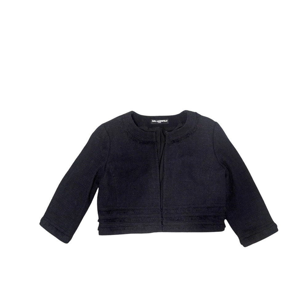 Karl Lagerfeld 2018 cropped tweed look fringed trim: pre owned